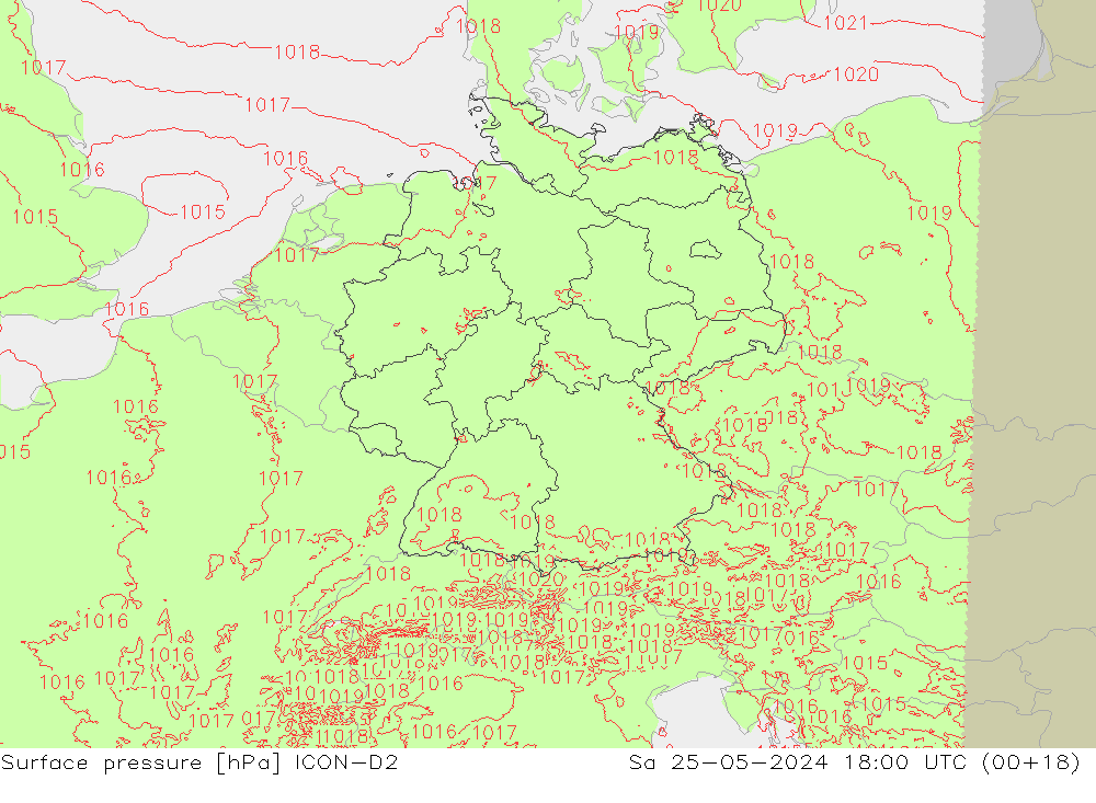 pressão do solo ICON-D2 Sáb 25.05.2024 18 UTC