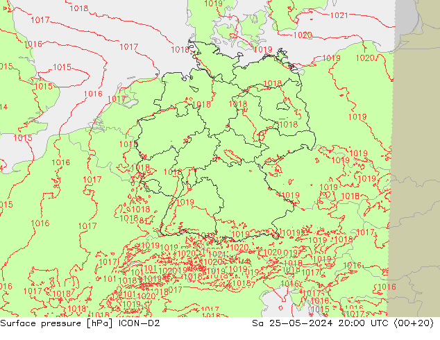 Surface pressure ICON-D2 Sa 25.05.2024 20 UTC