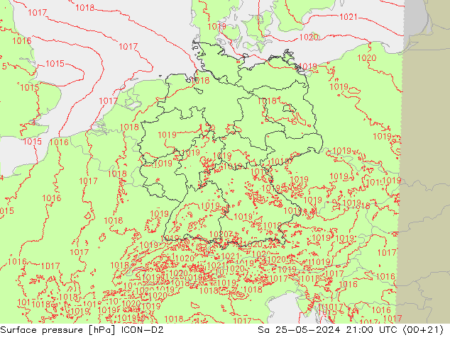 Atmosférický tlak ICON-D2 So 25.05.2024 21 UTC