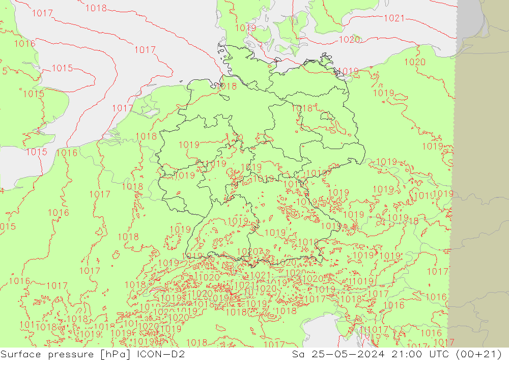 приземное давление ICON-D2 сб 25.05.2024 21 UTC