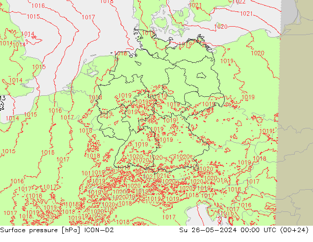 Pressione al suolo ICON-D2 dom 26.05.2024 00 UTC