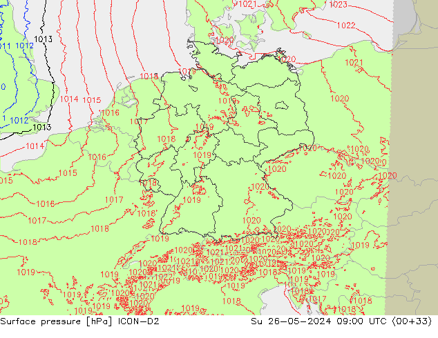 Yer basıncı ICON-D2 Paz 26.05.2024 09 UTC