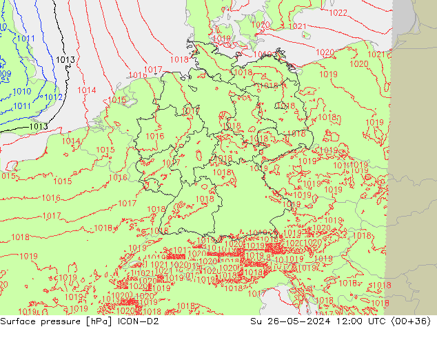 Surface pressure ICON-D2 Su 26.05.2024 12 UTC