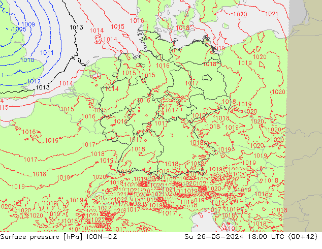 pression de l'air ICON-D2 dim 26.05.2024 18 UTC