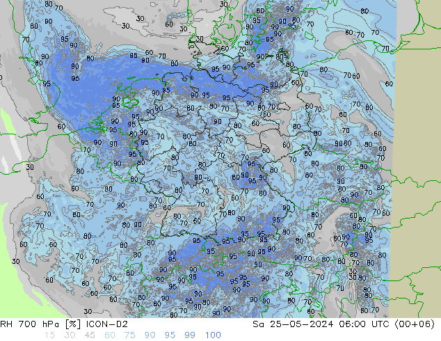 Humidité rel. 700 hPa ICON-D2 sam 25.05.2024 06 UTC