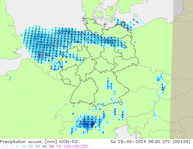 Precipitation accum. ICON-D2  25.05.2024 06 UTC