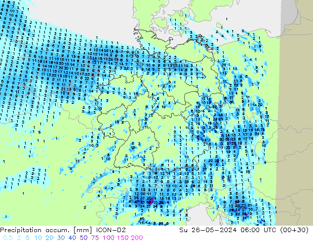 Precipitation accum. ICON-D2  26.05.2024 06 UTC