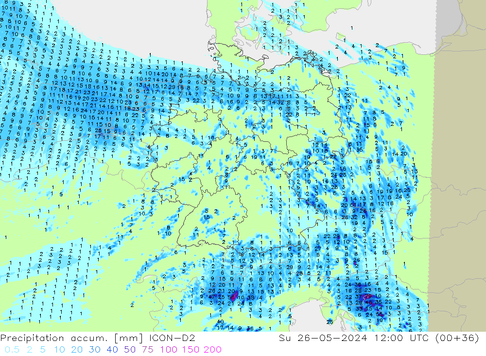 Precipitation accum. ICON-D2  26.05.2024 12 UTC