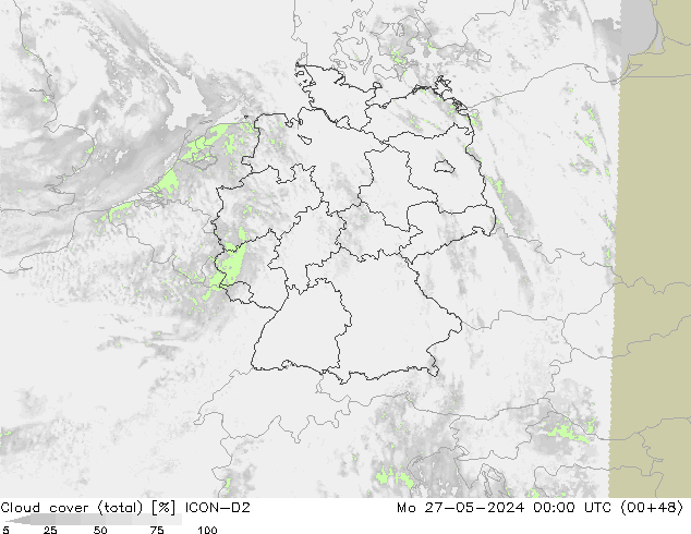 nuvens (total) ICON-D2 Seg 27.05.2024 00 UTC