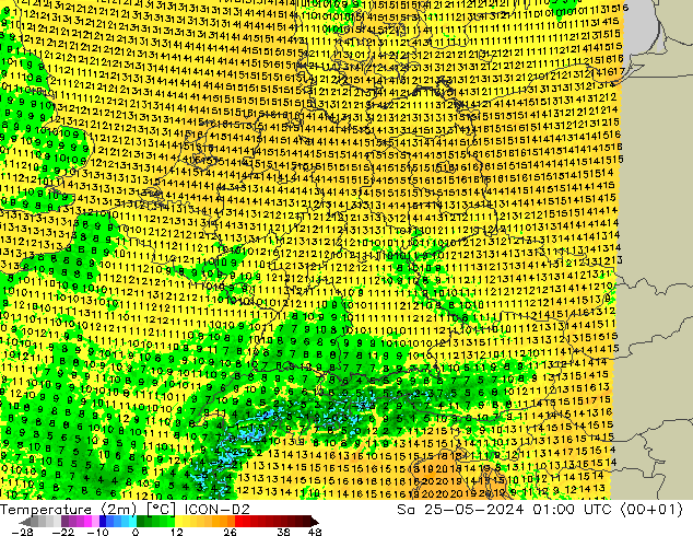 Temperatura (2m) ICON-D2 sáb 25.05.2024 01 UTC