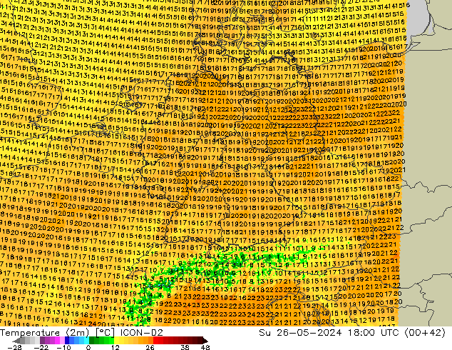 Temperature (2m) ICON-D2 Su 26.05.2024 18 UTC