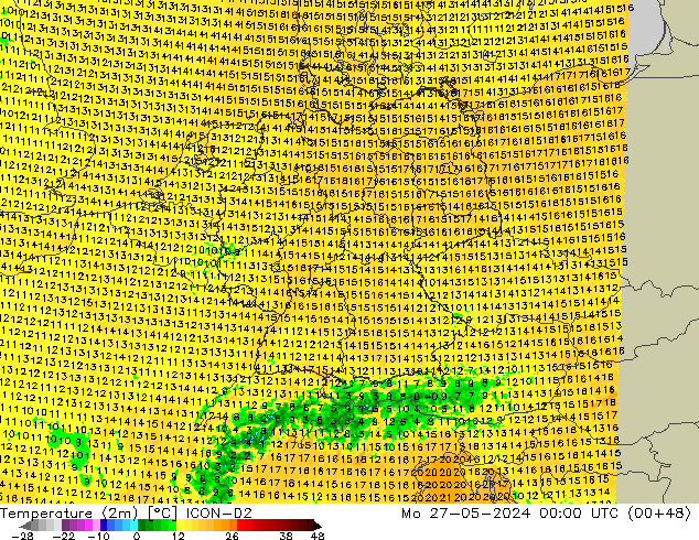 Temperature (2m) ICON-D2 Mo 27.05.2024 00 UTC