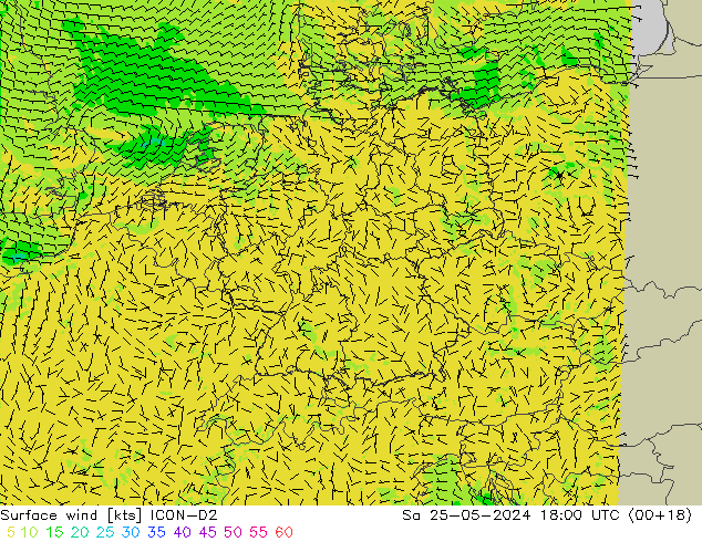 Vent 10 m ICON-D2 sam 25.05.2024 18 UTC