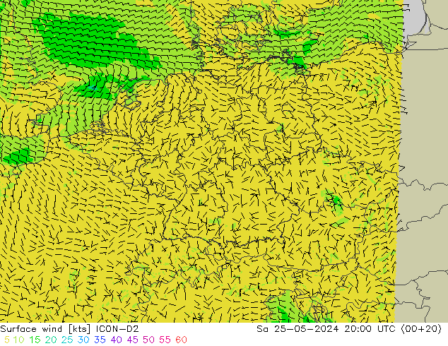 Rüzgar 10 m ICON-D2 Cts 25.05.2024 20 UTC