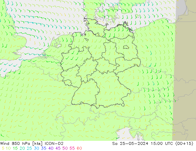 Vento 850 hPa ICON-D2 sab 25.05.2024 15 UTC