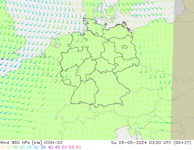 Vent 850 hPa ICON-D2 dim 26.05.2024 03 UTC