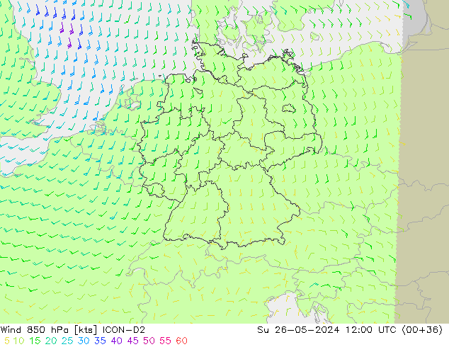 Wind 850 hPa ICON-D2 Su 26.05.2024 12 UTC