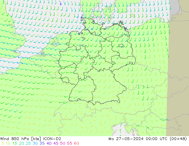 Wind 850 hPa ICON-D2 Po 27.05.2024 00 UTC