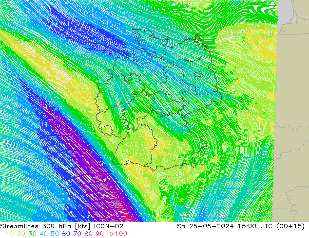 Streamlines 300 hPa ICON-D2 So 25.05.2024 15 UTC