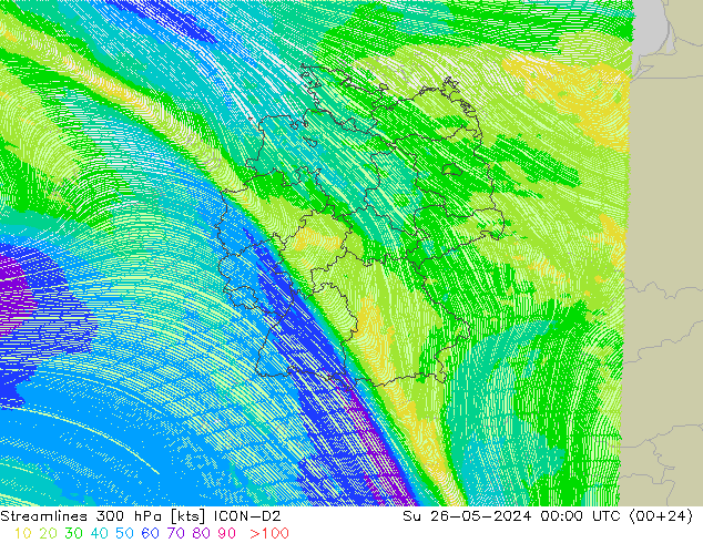 Ligne de courant 300 hPa ICON-D2 dim 26.05.2024 00 UTC