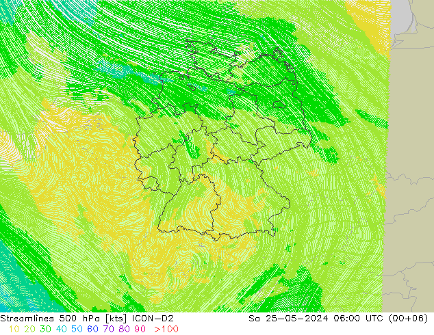 Streamlines 500 hPa ICON-D2 Sa 25.05.2024 06 UTC