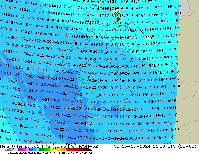 Height/Temp. 500 hPa ICON-D2 Sa 25.05.2024 06 UTC