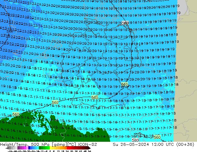 Height/Temp. 500 hPa ICON-D2 Su 26.05.2024 12 UTC