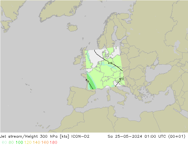 Corrente a getto ICON-D2 sab 25.05.2024 01 UTC