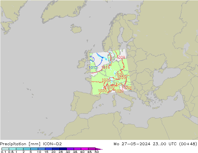 Precipitazione ICON-D2 lun 27.05.2024 00 UTC