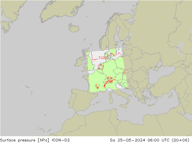 Presión superficial ICON-D2 sáb 25.05.2024 06 UTC