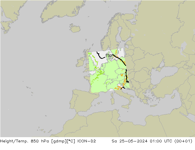 Height/Temp. 850 hPa ICON-D2 星期六 25.05.2024 01 UTC
