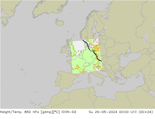 Geop./Temp. 850 hPa ICON-D2 dom 26.05.2024 00 UTC