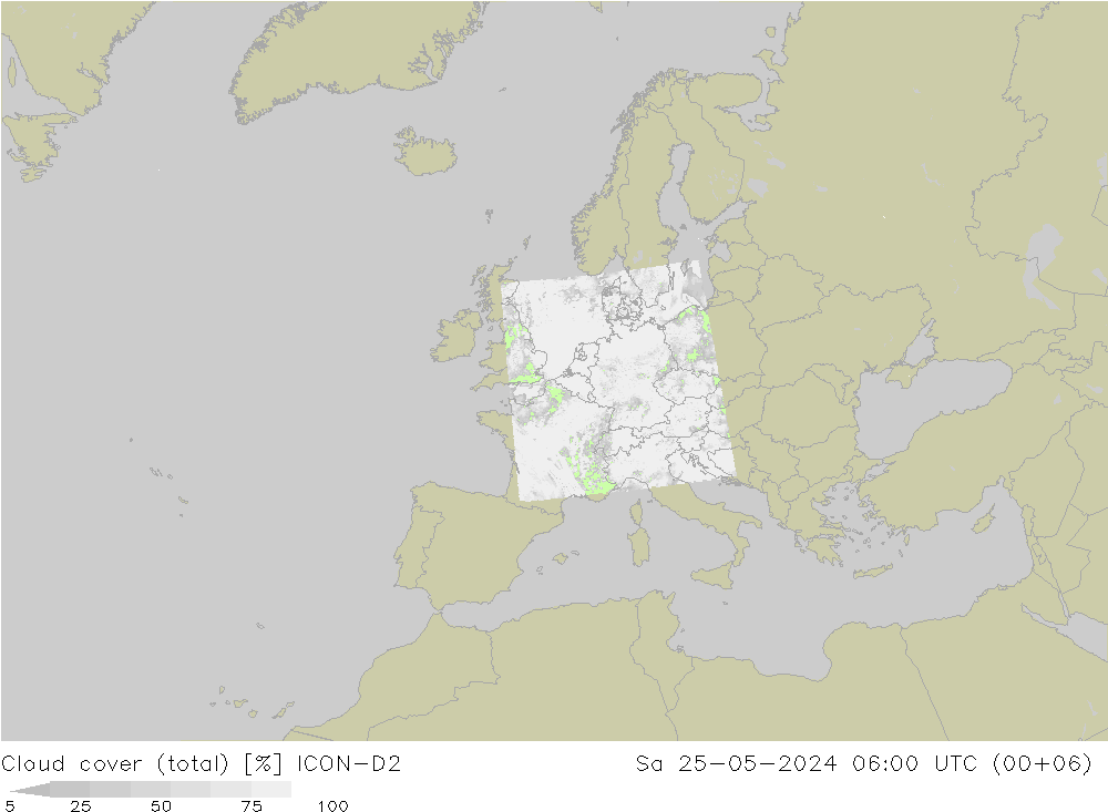 Wolken (gesamt) ICON-D2 Sa 25.05.2024 06 UTC