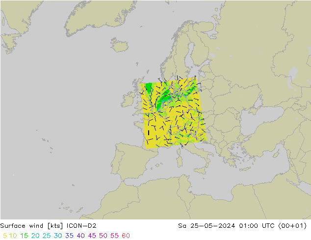 风 10 米 ICON-D2 星期六 25.05.2024 01 UTC