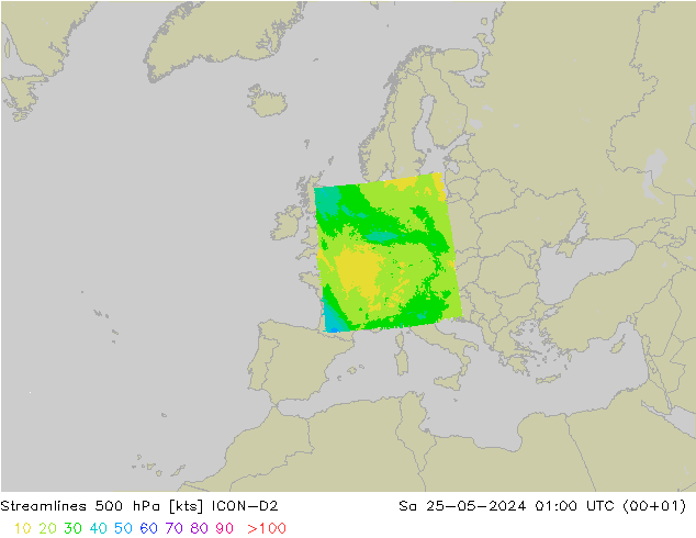 Stromlinien 500 hPa ICON-D2 Sa 25.05.2024 01 UTC