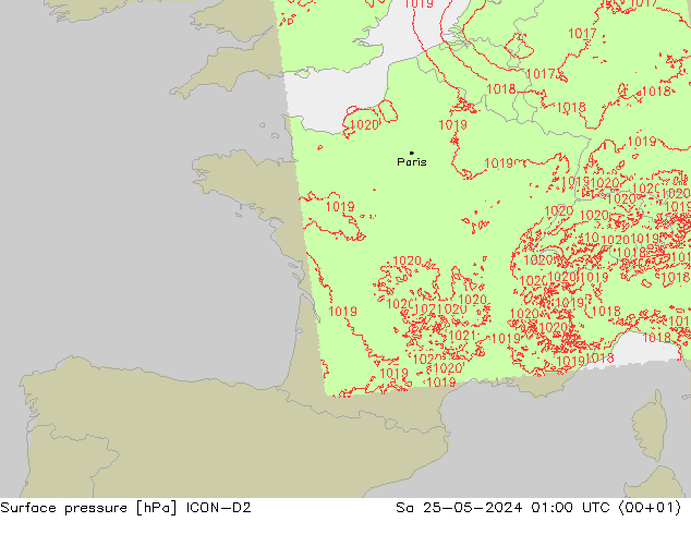 Luchtdruk (Grond) ICON-D2 za 25.05.2024 01 UTC