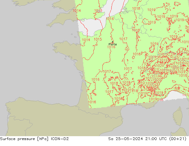 приземное давление ICON-D2 сб 25.05.2024 21 UTC