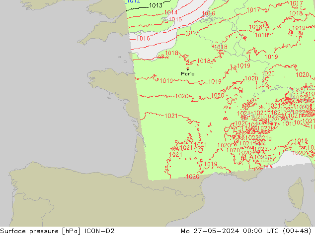 ciśnienie ICON-D2 pon. 27.05.2024 00 UTC