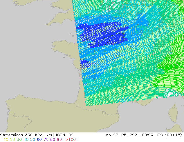 Streamlines 300 hPa ICON-D2 Mo 27.05.2024 00 UTC