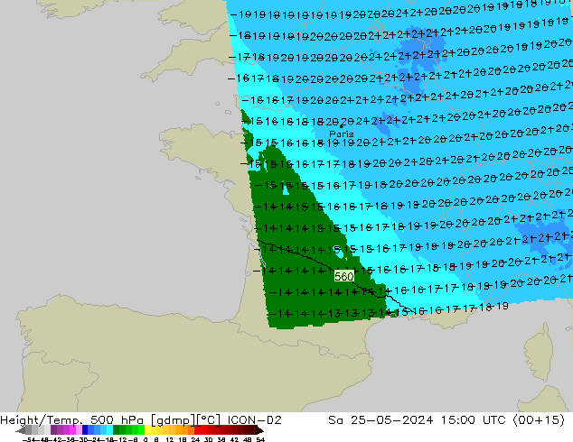 Height/Temp. 500 hPa ICON-D2 Sáb 25.05.2024 15 UTC