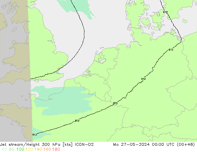 Courant-jet ICON-D2 lun 27.05.2024 00 UTC