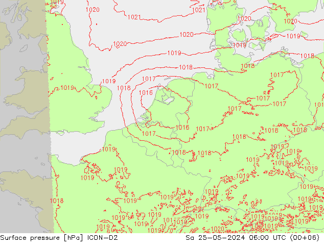 Surface pressure ICON-D2 Sa 25.05.2024 06 UTC