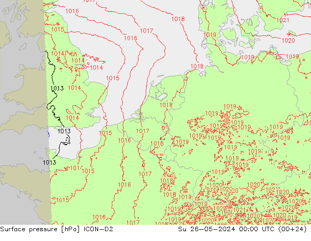 Pressione al suolo ICON-D2 dom 26.05.2024 00 UTC