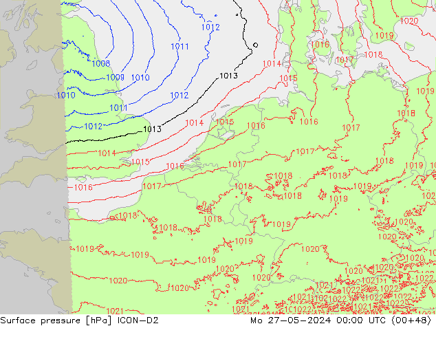 Atmosférický tlak ICON-D2 Po 27.05.2024 00 UTC