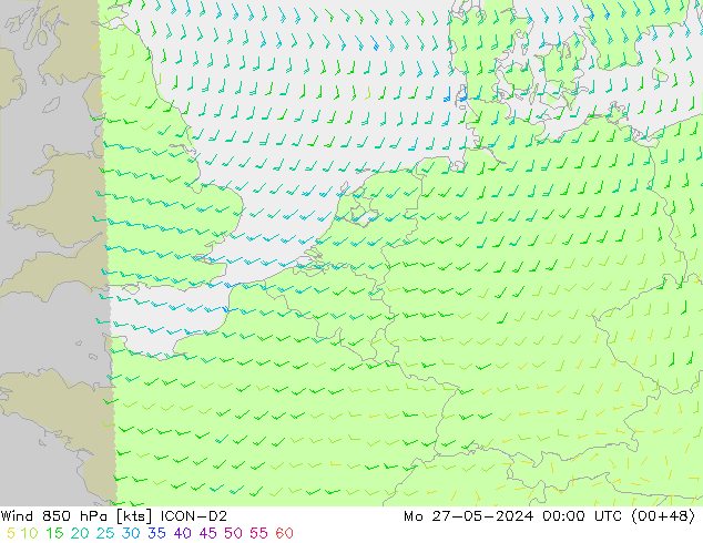 Wind 850 hPa ICON-D2 Po 27.05.2024 00 UTC