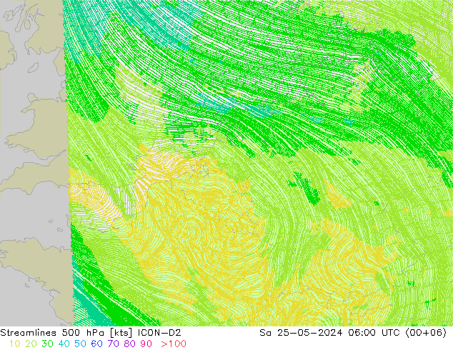 Streamlines 500 hPa ICON-D2 So 25.05.2024 06 UTC