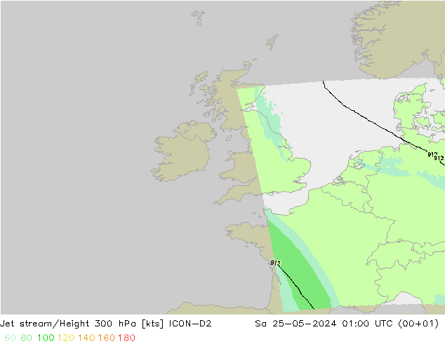 Jet stream/Height 300 hPa ICON-D2 Sa 25.05.2024 01 UTC