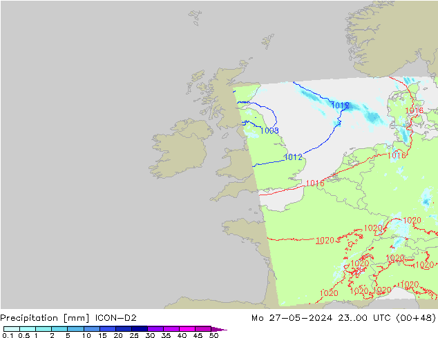 Precipitation ICON-D2 Mo 27.05.2024 00 UTC