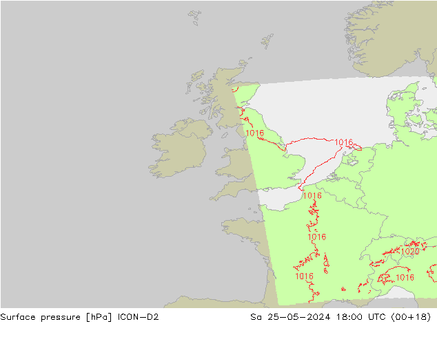 Surface pressure ICON-D2 Sa 25.05.2024 18 UTC