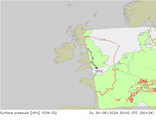 Surface pressure ICON-D2 Su 26.05.2024 00 UTC